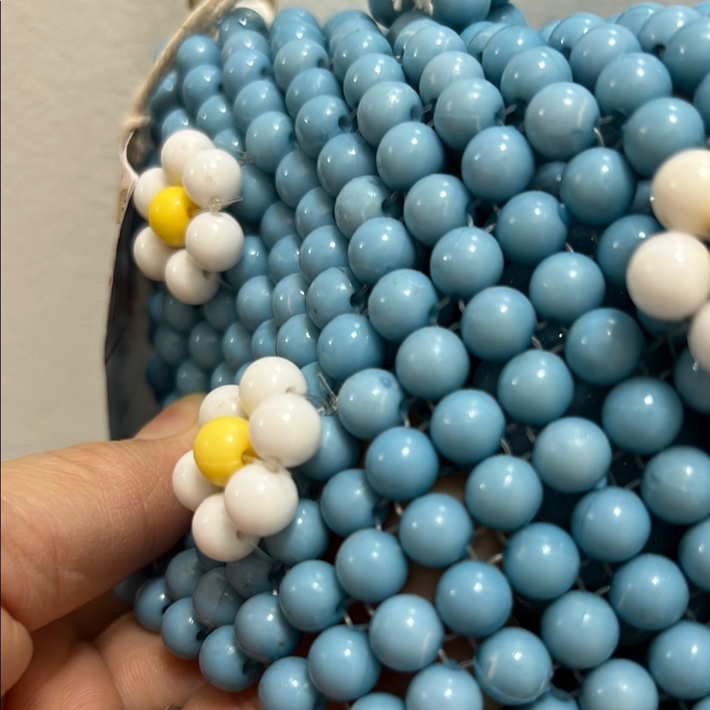 Blue Beaded Handbag with Floral 3D Design - Picture 4 of 10
